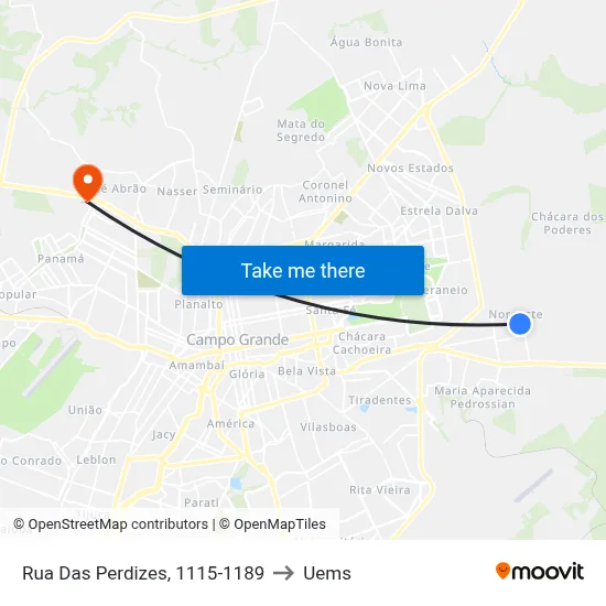 Rua Das Perdizes, 1115-1189 to Uems map