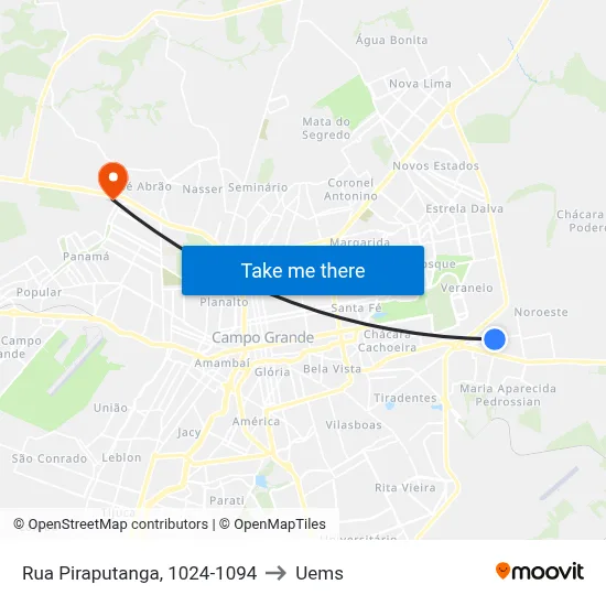 Rua Piraputanga, 1024-1094 to Uems map
