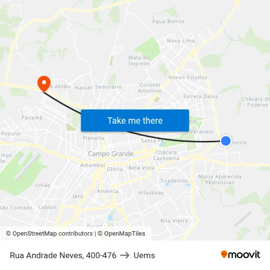 Rua Andrade Neves, 400-476 to Uems map