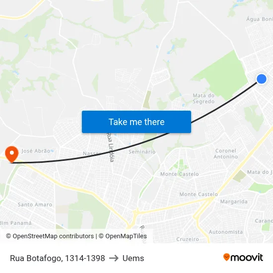 Rua Botafogo, 1314-1398 to Uems map