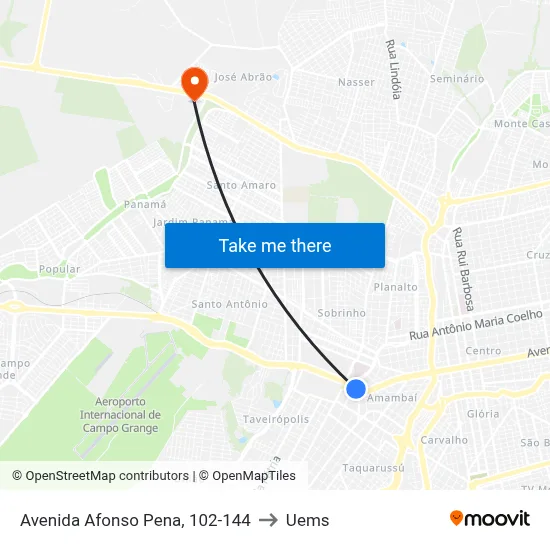 Avenida Afonso Pena, 102-144 to Uems map