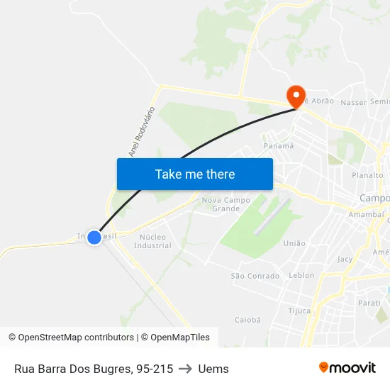 Rua Barra Dos Bugres, 95-215 to Uems map