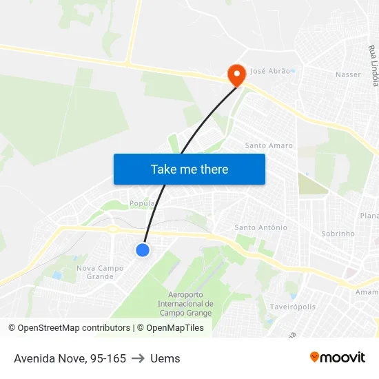 Avenida Nove, 95-165 to Uems map
