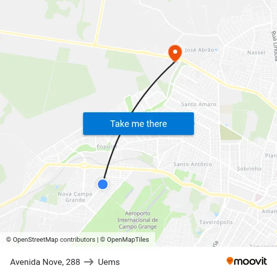 Avenida Nove, 288 to Uems map