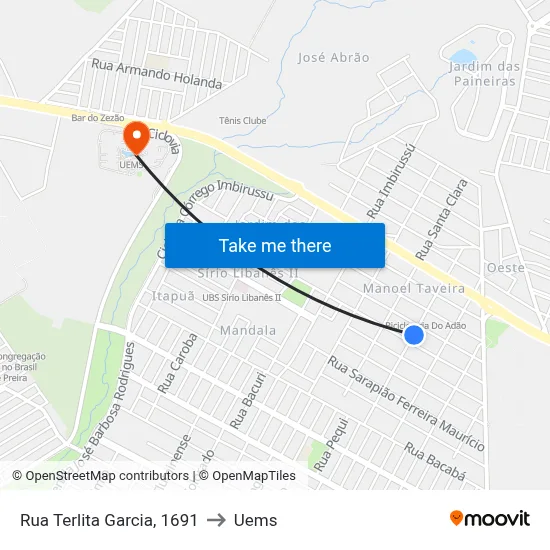 Rua Terlita Garcia, 1691 to Uems map