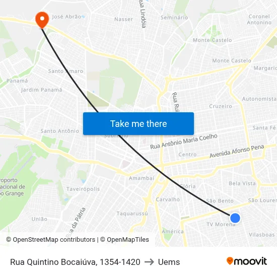 Rua Quintino Bocaiúva, 1354-1420 to Uems map