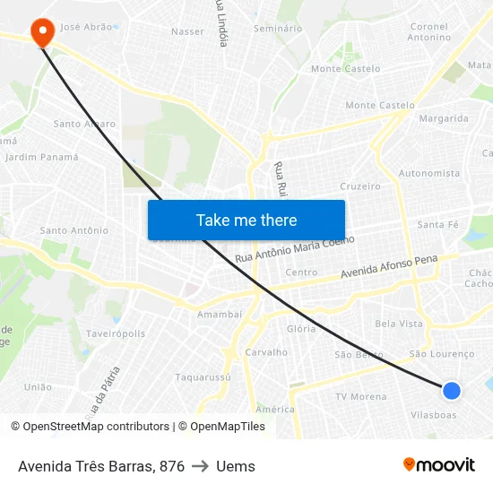 Avenida Três Barras, 876 to Uems map