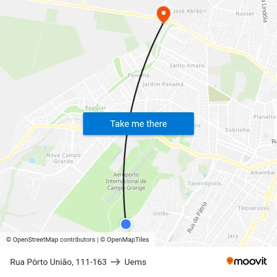 Rua Pôrto União, 111-163 to Uems map