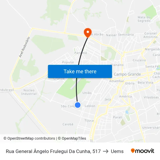 Rua General Ângelo Frulegui Da Cunha, 517 to Uems map