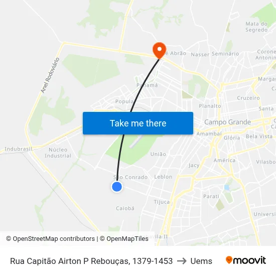 Rua Capitão Airton P Rebouças, 1379-1453 to Uems map