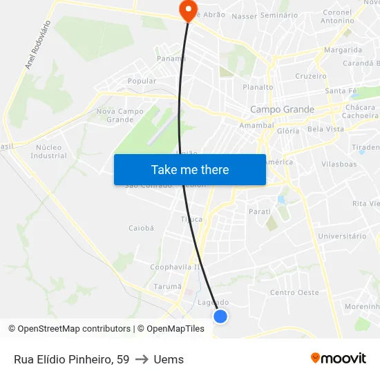 Rua Elídio Pinheiro, 59 to Uems map