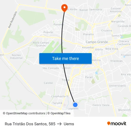 Rua Tristão Dos Santos, 585 to Uems map