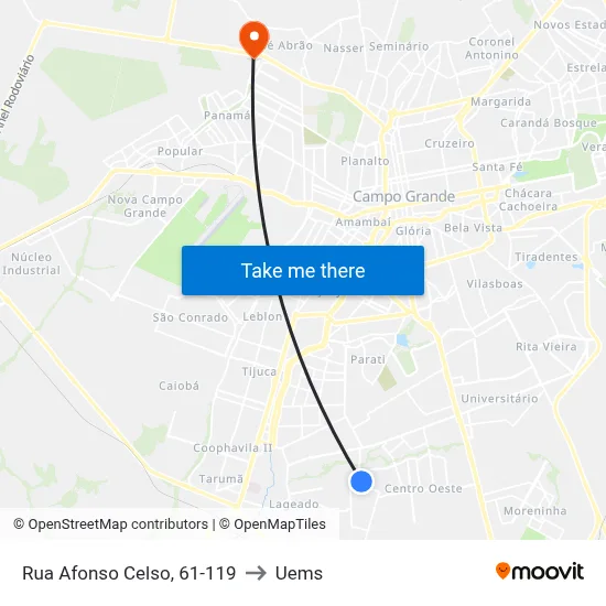 Rua Afonso Celso, 61-119 to Uems map