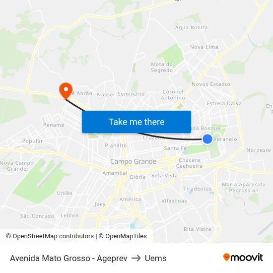 Avenida Mato Grosso - Ageprev to Uems map