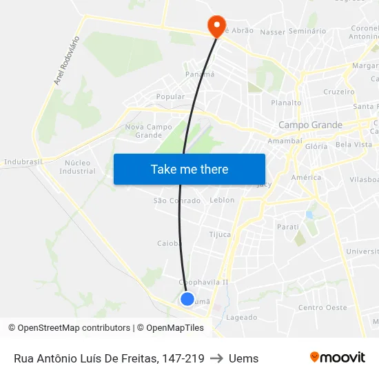 Rua Antônio Luís De Freitas, 147-219 to Uems map