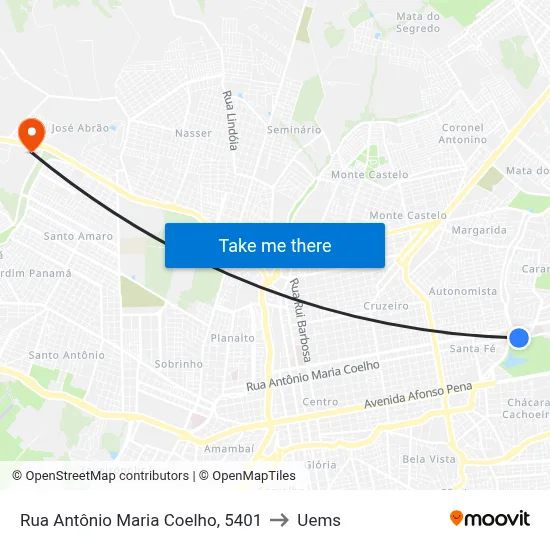 Rua Antônio Maria Coelho, 5401 to Uems map