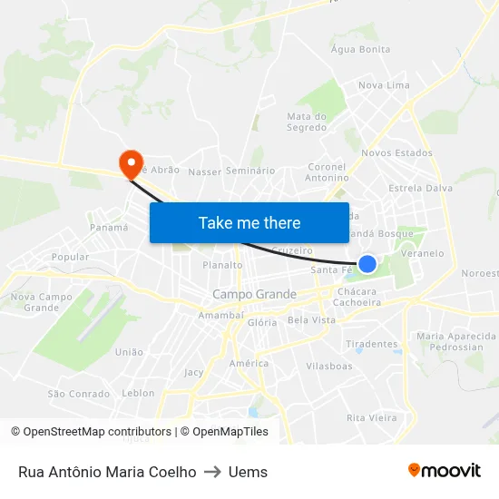 Rua Antônio Maria Coelho to Uems map