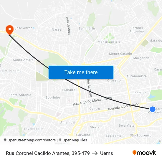 Rua Coronel Cacildo Arantes, 395-479 to Uems map