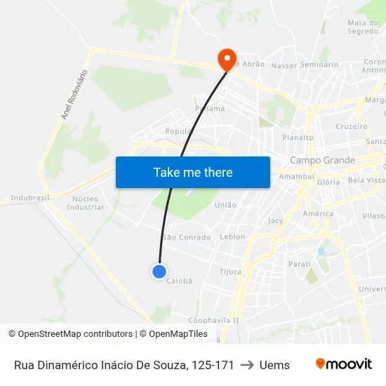 Rua Dinamérico Inácio De Souza, 125-171 to Uems map