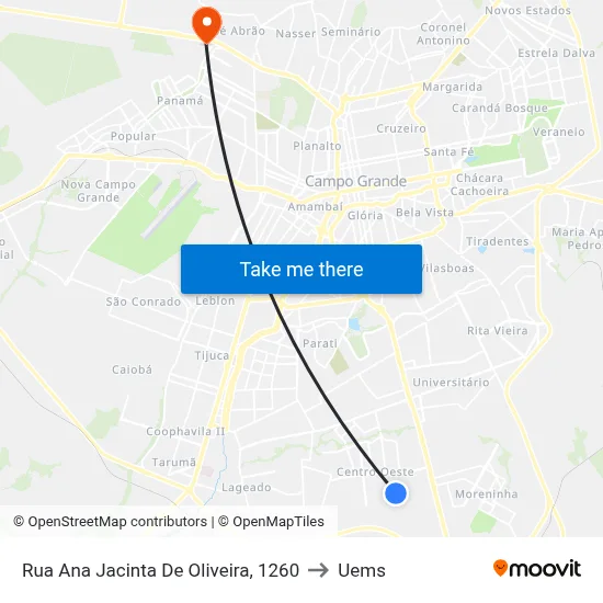 Rua Ana Jacinta De Oliveira, 1260 to Uems map