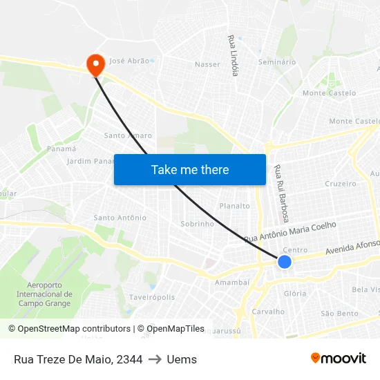 Rua Treze De Maio, 2344 to Uems map