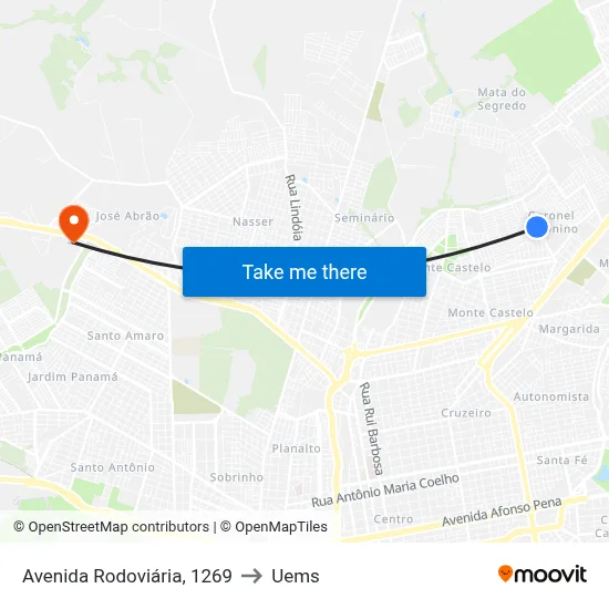 Avenida Rodoviária, 1269 to Uems map