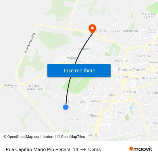 Rua Capitão Mario Pio Pereira, 14 to Uems map