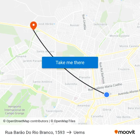 Rua Barão Do Rio Branco, 1593 to Uems map
