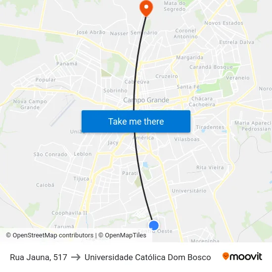 Rua Jauna, 517 to Universidade Católica Dom Bosco map