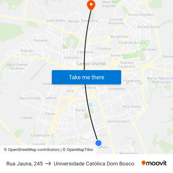 Rua Jauna, 245 to Universidade Católica Dom Bosco map