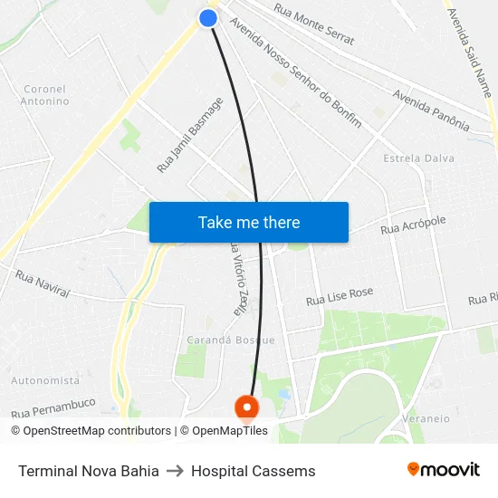 Terminal Nova Bahia to Hospital Cassems map