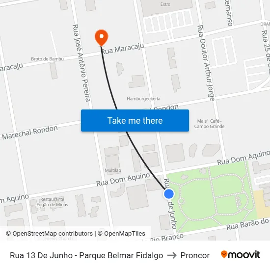 Rua 13 De Junho - Parque Belmar Fidalgo to Proncor map