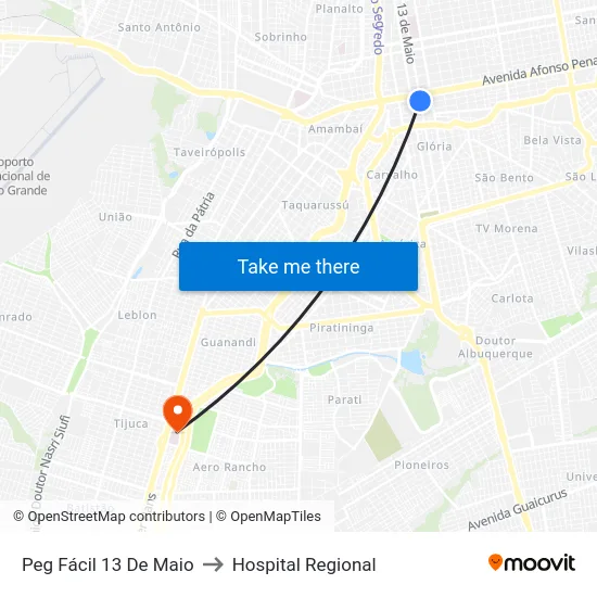 Peg Fácil 13 De Maio to Hospital Regional map