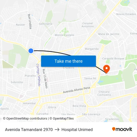 Avenida Tamandaré 2970 to Hospital Unimed map