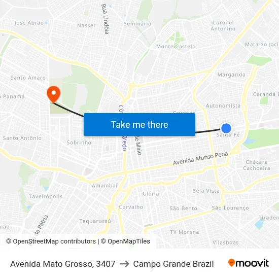 Avenida Mato Grosso, 3407 to Campo Grande Brazil map