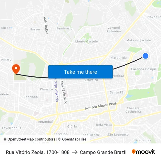 Rua Vitório Zeola, 1700-1808 to Campo Grande Brazil map