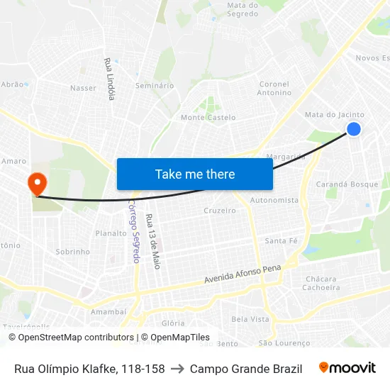 Rua Olímpio Klafke, 118-158 to Campo Grande Brazil map