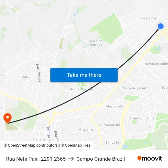Rua Nefe Pael, 2291-2365 to Campo Grande Brazil map
