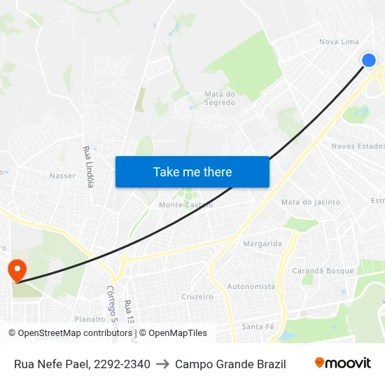 Rua Nefe Pael, 2292-2340 to Campo Grande Brazil map