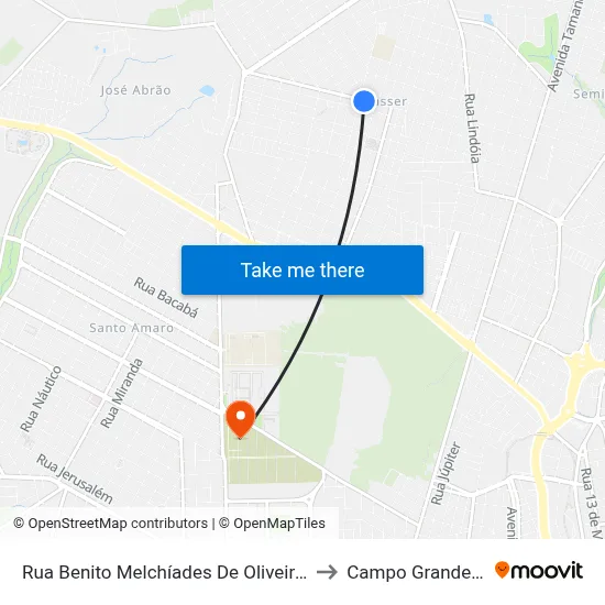 Rua Benito Melchíades De Oliveira, 323-391 to Campo Grande Brazil map