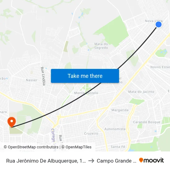 Rua Jerônimo De Albuquerque, 1918-1988 to Campo Grande Brazil map