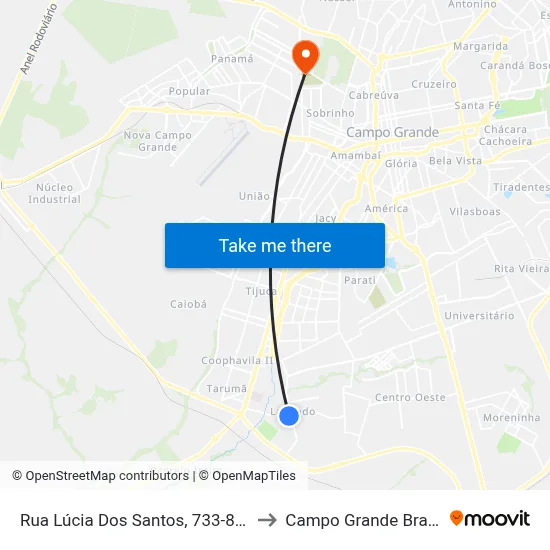 Rua Lúcia Dos Santos, 733-897 to Campo Grande Brazil map