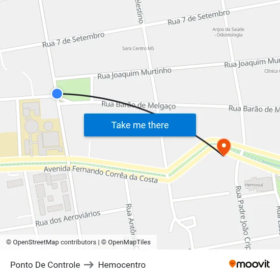 Ponto De Controle to Hemocentro map