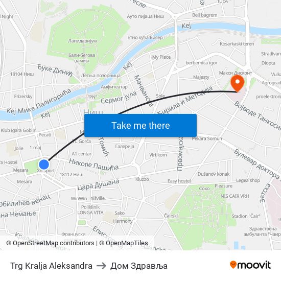 Trg Kralja Aleksandra to Дом Здравља map
