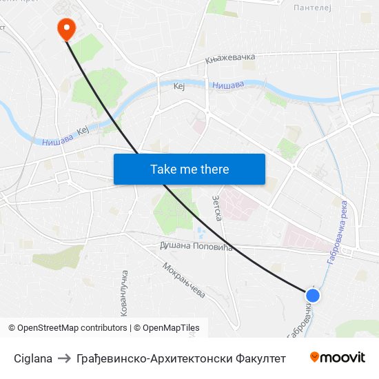 Ciglana to Грађевинско-Архитектонски Факултет map
