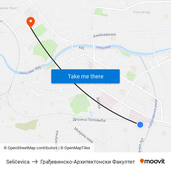 Seličevica to Грађевинско-Архитектонски Факултет map