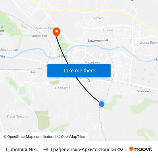 Ljubomira Nikolića to Грађевинско-Архитектонски Факултет map