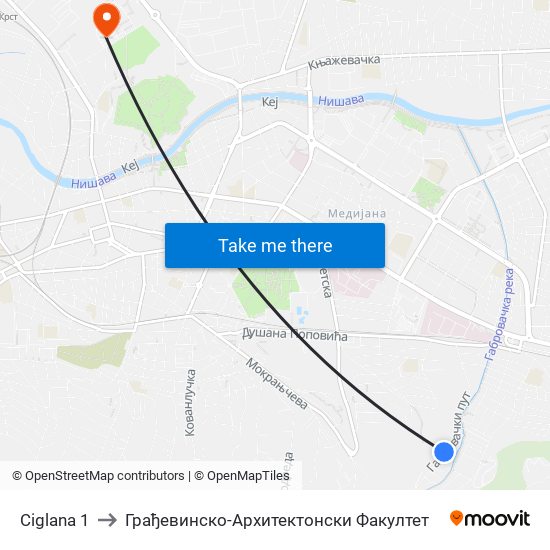 Ciglana 1 to Грађевинско-Архитектонски Факултет map