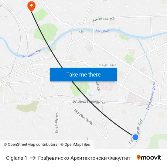 Ciglana 1 to Грађевинско-Архитектонски Факултет map