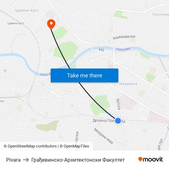 Pivara to Грађевинско-Архитектонски Факултет map